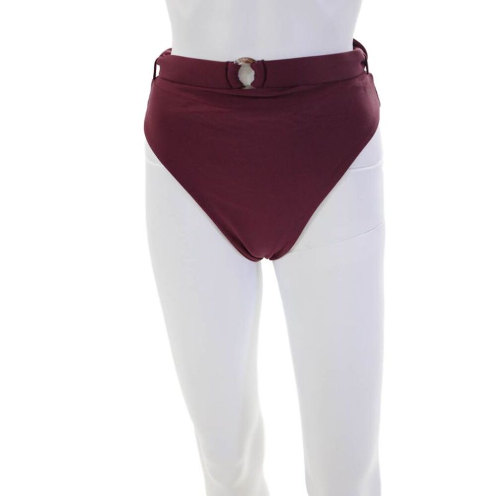 Juillet Womens High waisted Solid Belted Bikini Bottoms Purple Size L